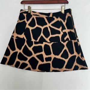 Michael Kors Skirt Mini A-Line Animal Print Black and Tan Skater Preppy Size 8